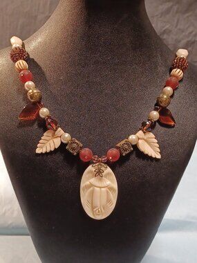 Wild at Heart, Carved Bone Beads and Shell Pearl Necklace